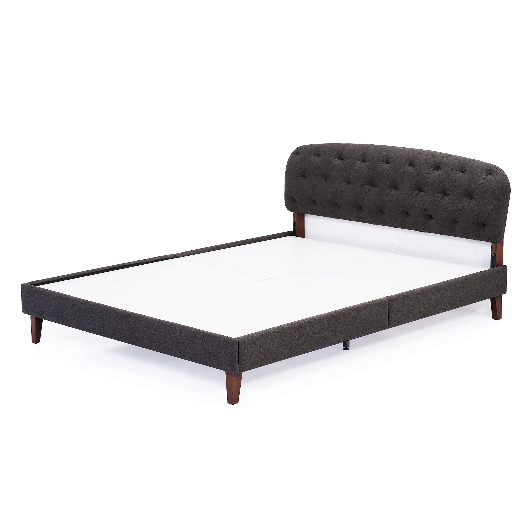 HOF Queen Size Plain Engineered Wood (Foam & Fabric Cover) Bed Without Storage| Wood Leg with Matte Finish, Melamine Polish|Grey Fabric Color