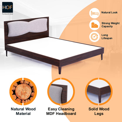 HOF Queen Size Engineered Wood Bed Without Storage |Matte Finish|Choco Walnut Color