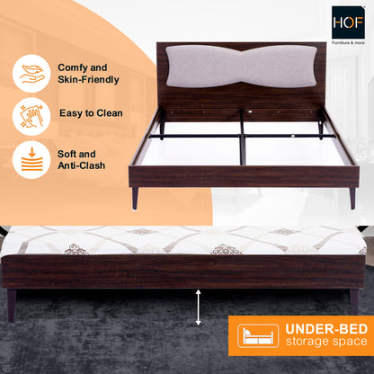 HOF Queen Size Engineered Wood Bed Without Storage |Matte Finish|Choco Walnut Color