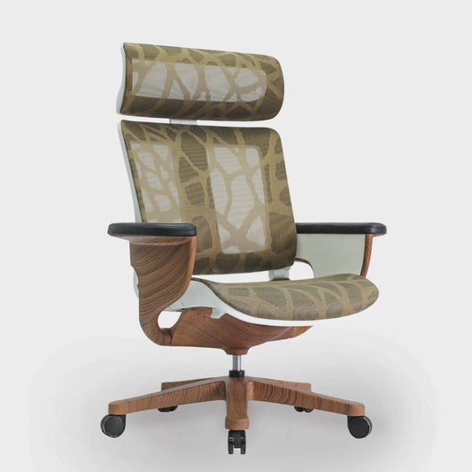 HOF® Kenzo Air W-H Ergonomic Chair with Wooden Frame | Breathable Mesh Back | Adjustable Comfort for Home and Office